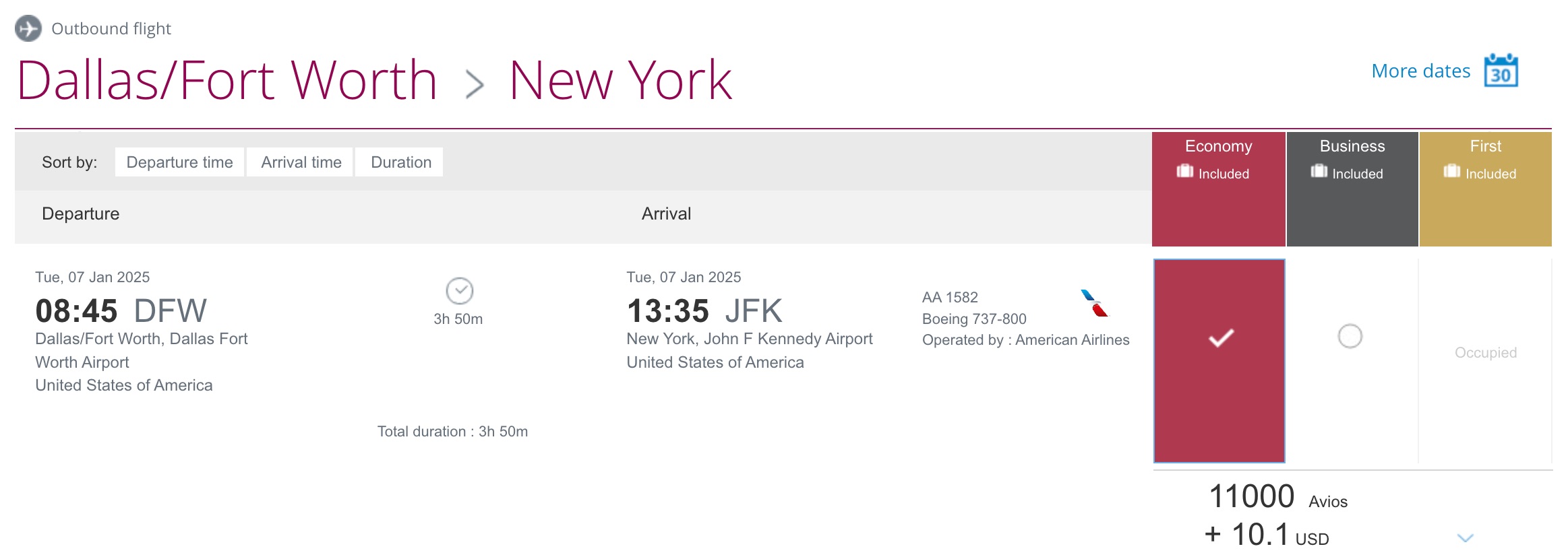 Qatar Avios booking (DFW-JFK)