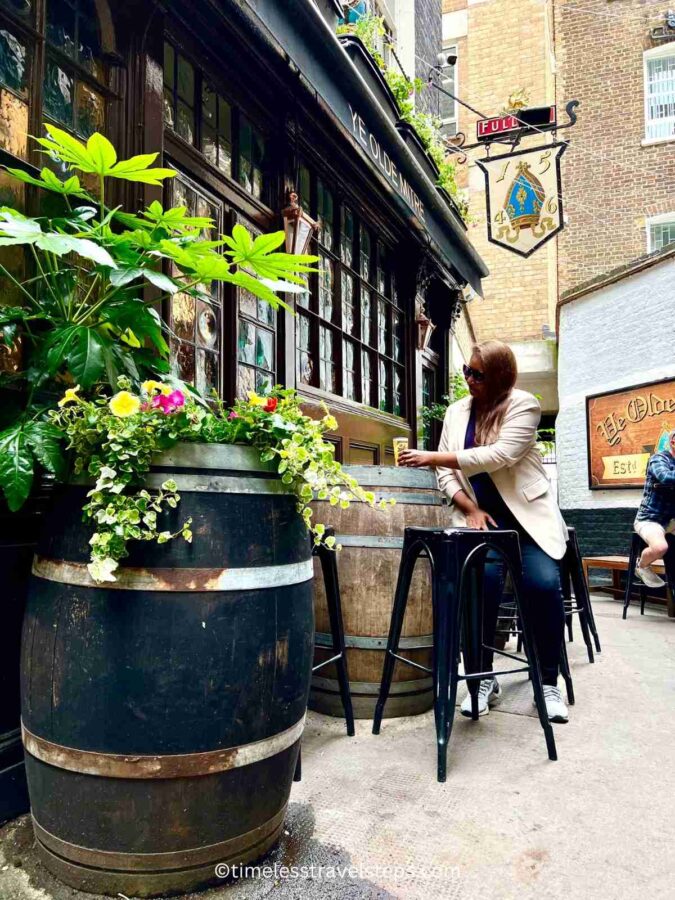 georgina enjoying a drink at the mitre tavern | things to do near Chancery Lane London