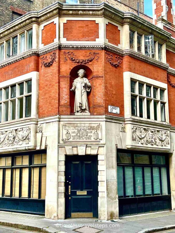 statue of Sir Thomas More at the corner of Carey Street