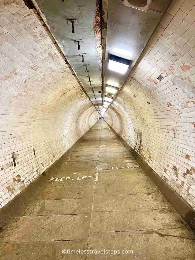 walking through the Greenwich Foot Tunnel does not take long and you can actually see the end of the tunnel