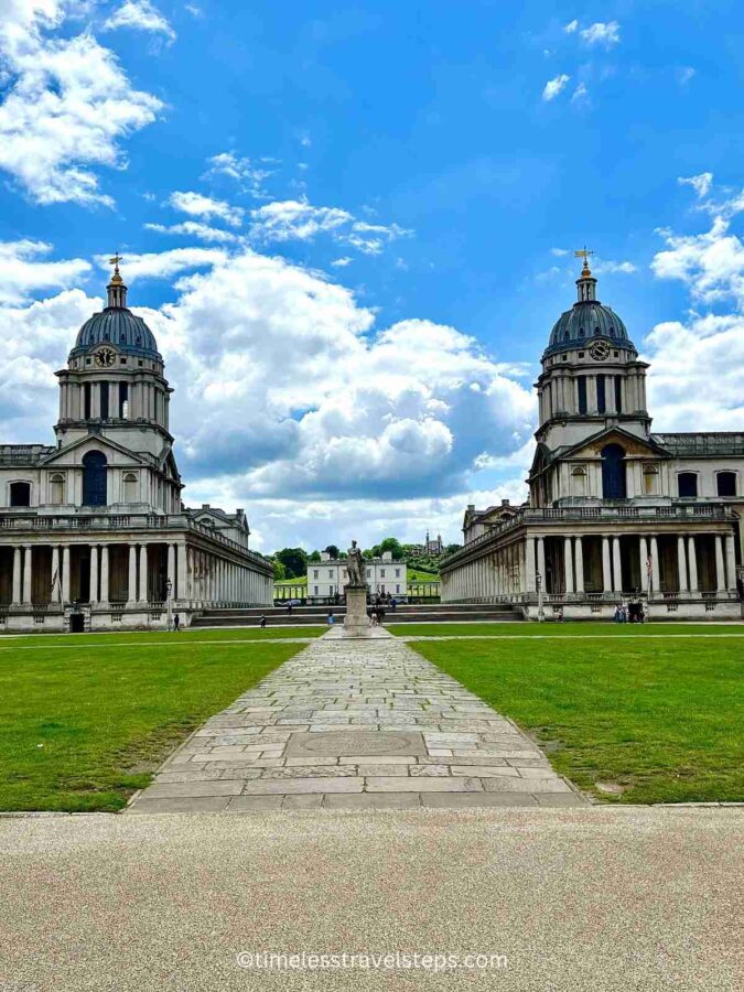 a direct view to the River Thames from the Queen's House, positioned perfectly between the two towers