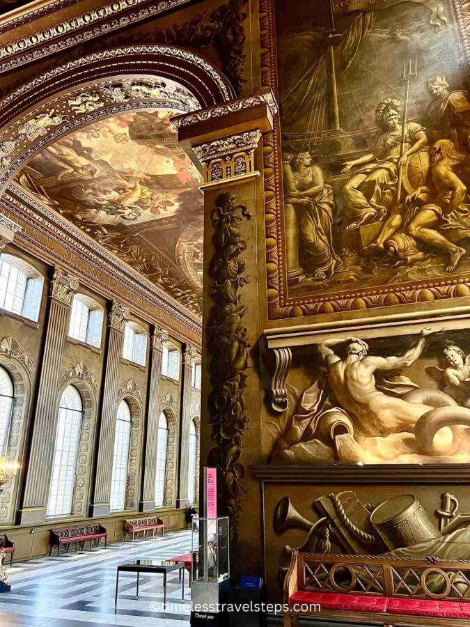 a side view of the main painted hall viewed from the upper hall