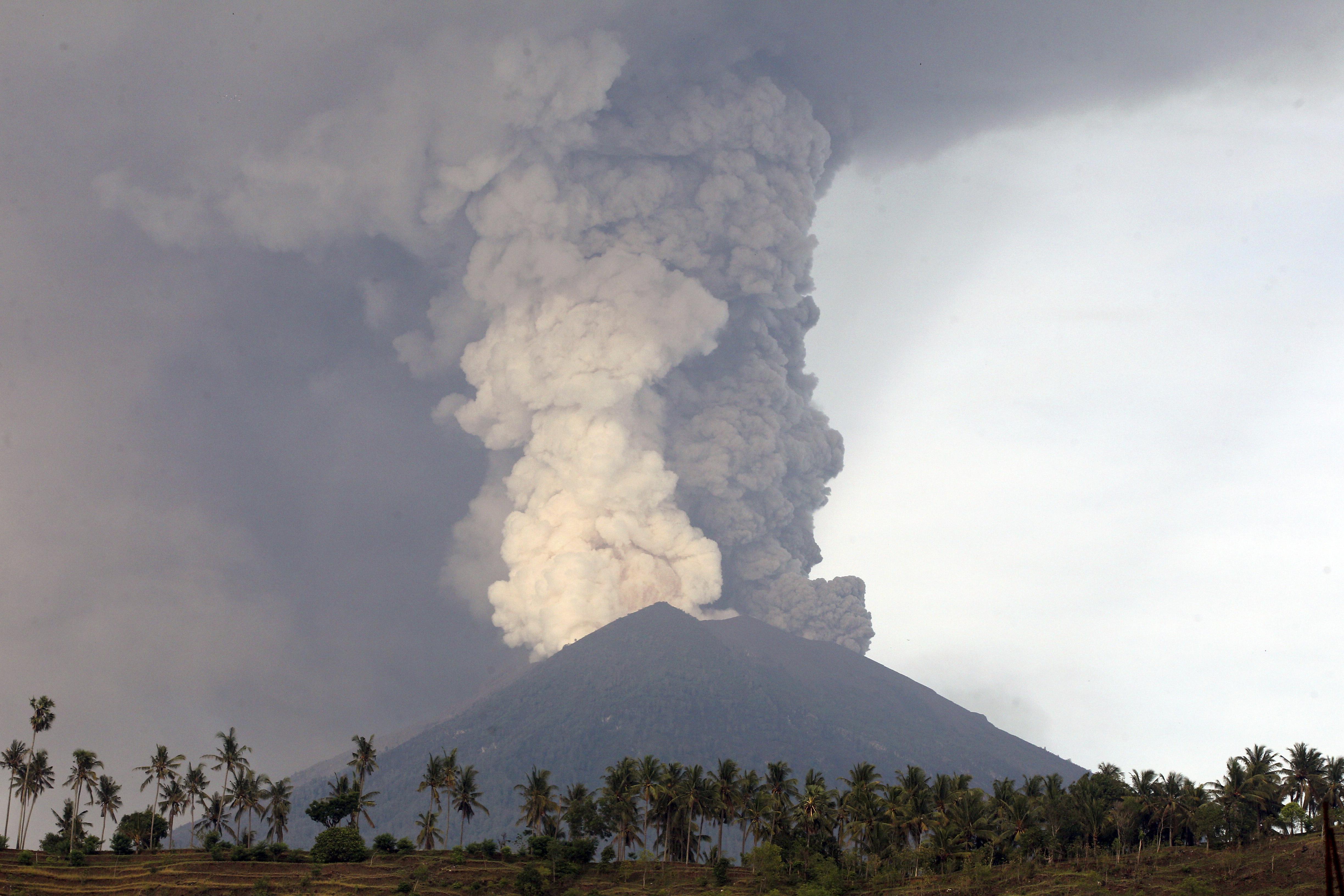  A view of the Mount Agung volcano erupting in Karangasem, Bali, Indonesia, in November