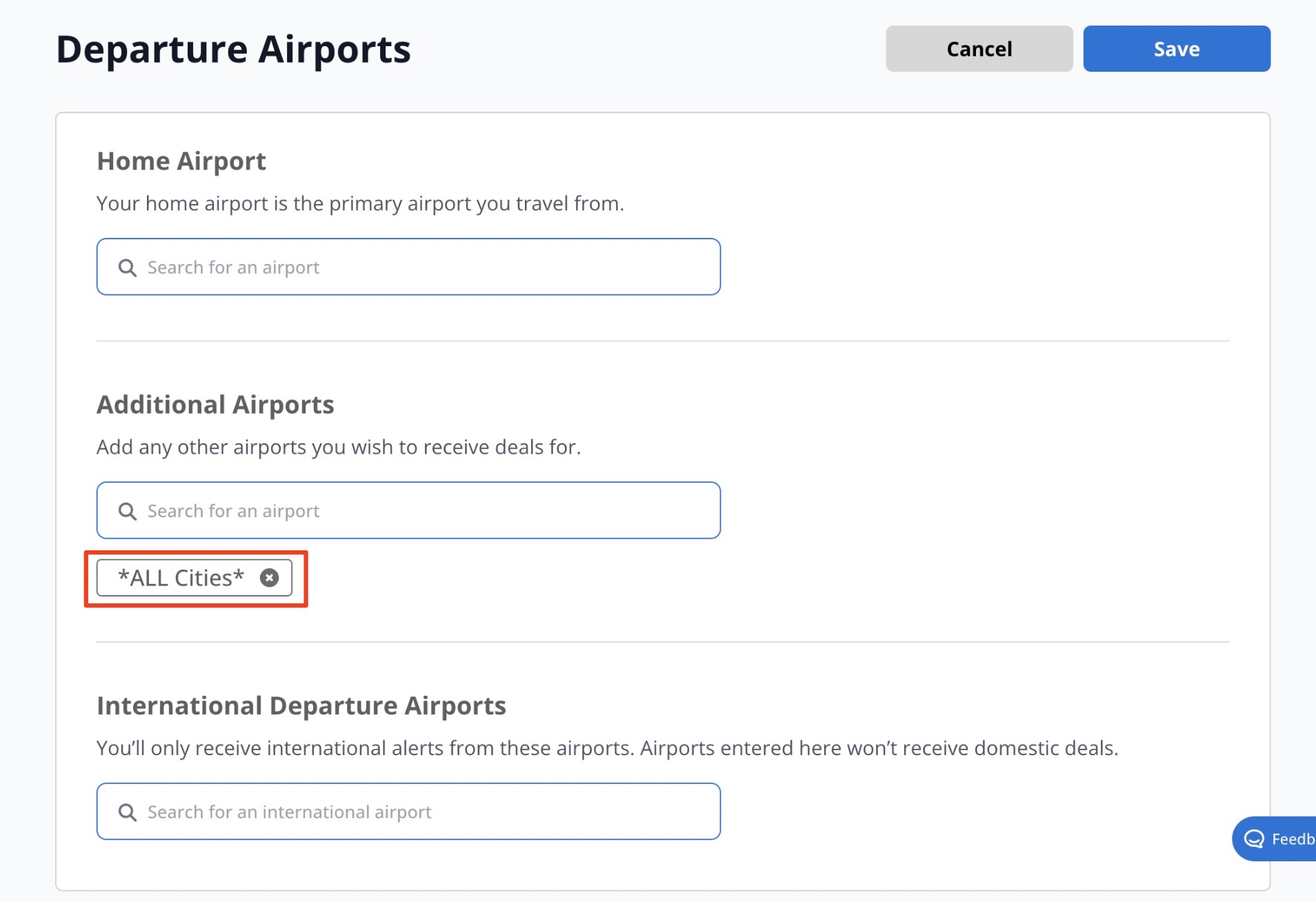 Departure airports Premium