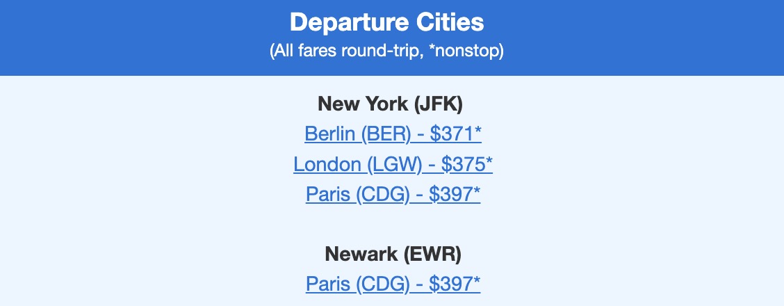 NYC to Europe flight deal