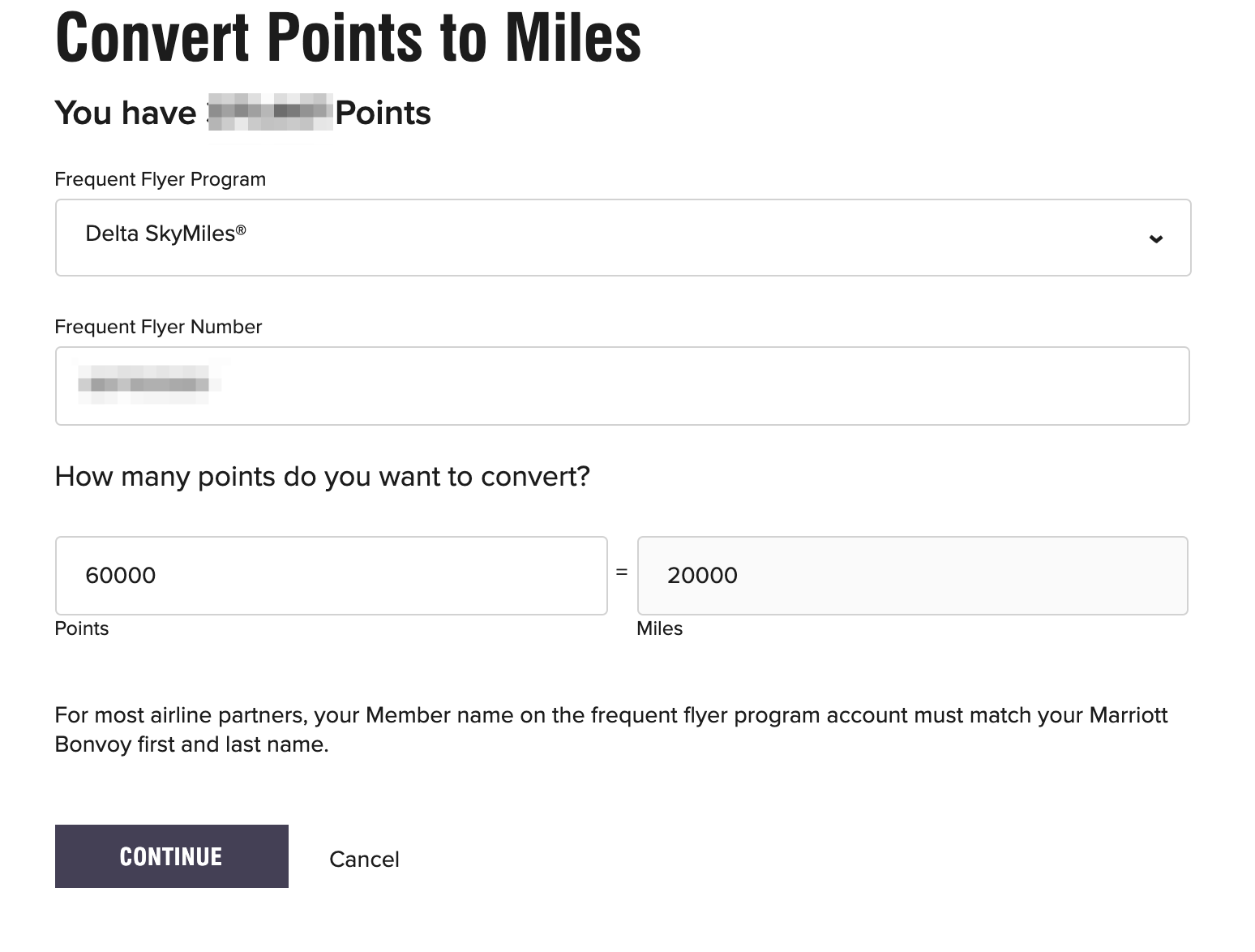 transferring Marriott points to Delta example