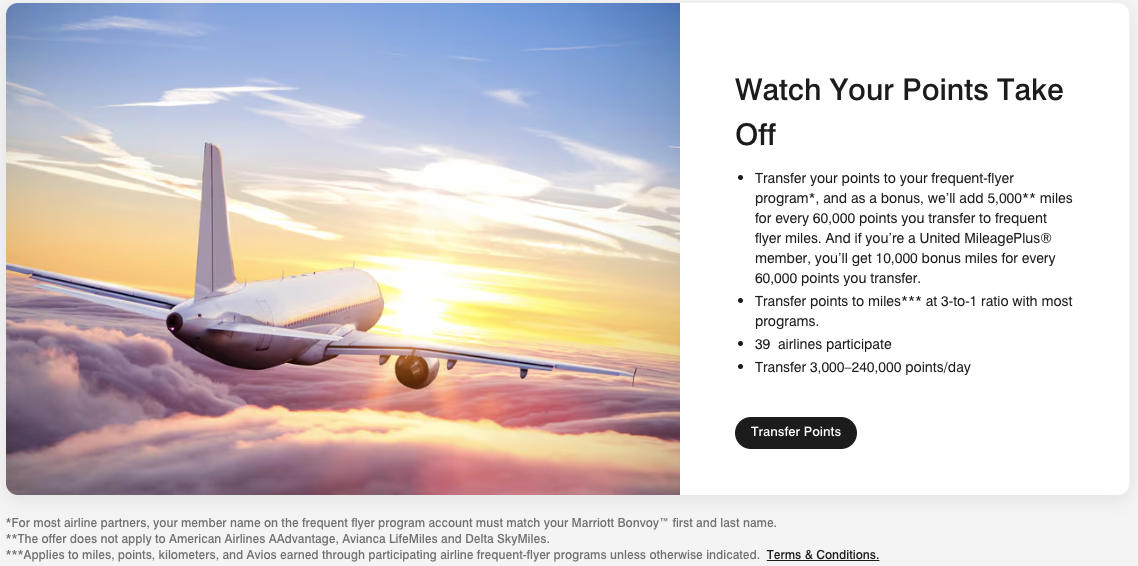 Marriott transfer to airline page