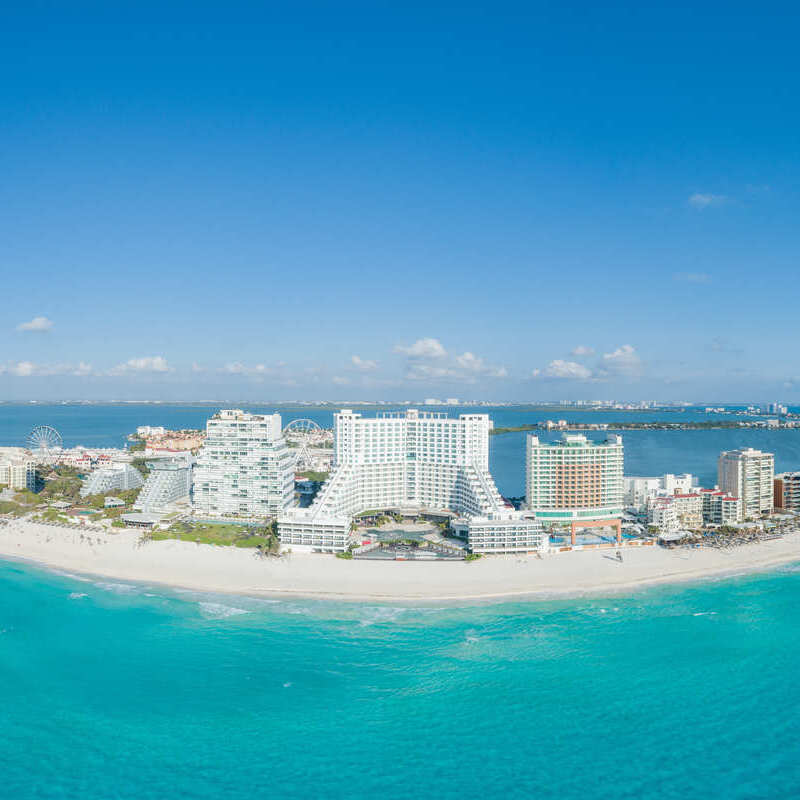 Aerial View Of Hotel Zone In Cancun, Quintana Roo, Riviera Maya, Mexican Caribbean, Mexico