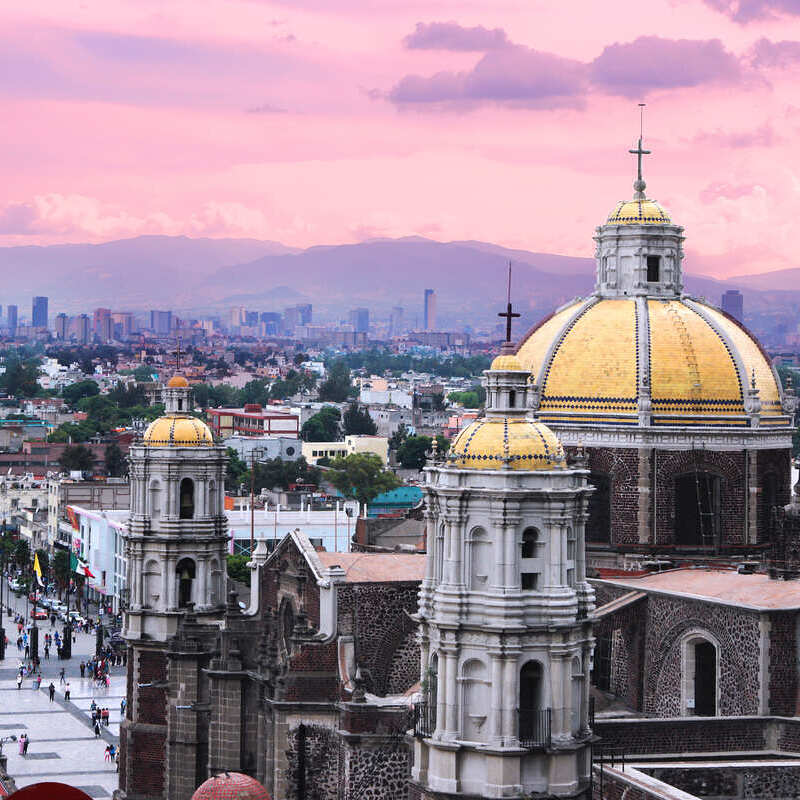 View Of Our Lady Of Guadalupe Basilica In Mexico City At Sunset, Mexico