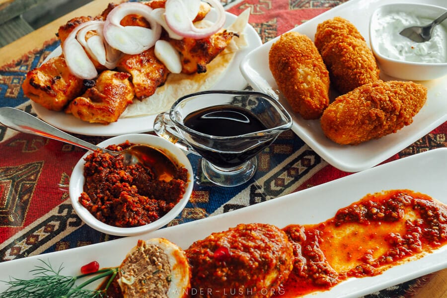 A spread of Abkhazian food at Amra restaurant in Tbilisi.