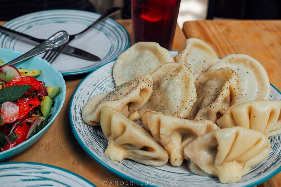 A plate of fresh khinkali dumplings at Asi Khinkali in Tbilisi.