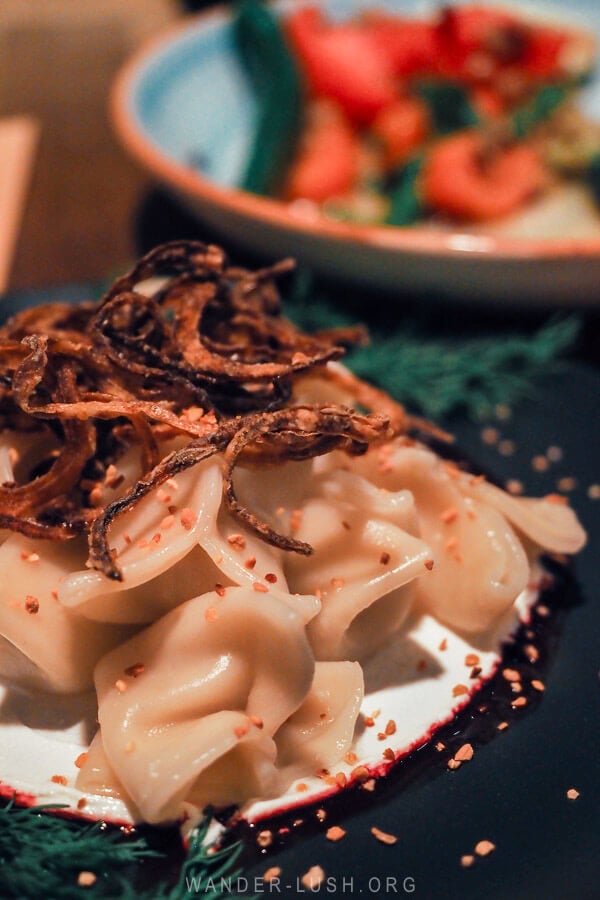 Apokhti khinkali at Chef Saradjeff Meskhetian restaurant in Old Tbilisi.