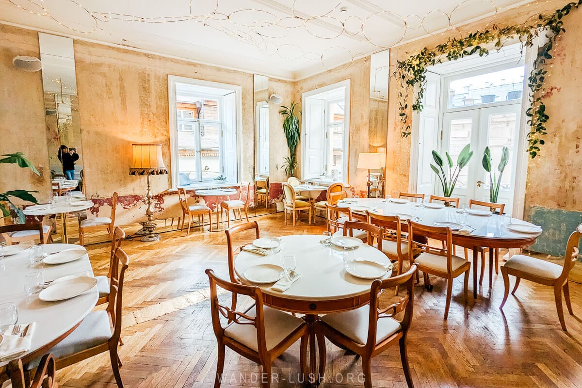 The light filled dining room in a heritage style at Unfound Door Gastro Bar in Tbilisi.