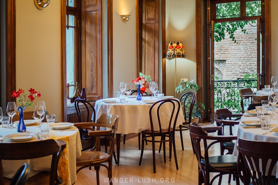 A beautiful dining room at OtsY, a Georgian restaurant in Tbilisi Old Town.