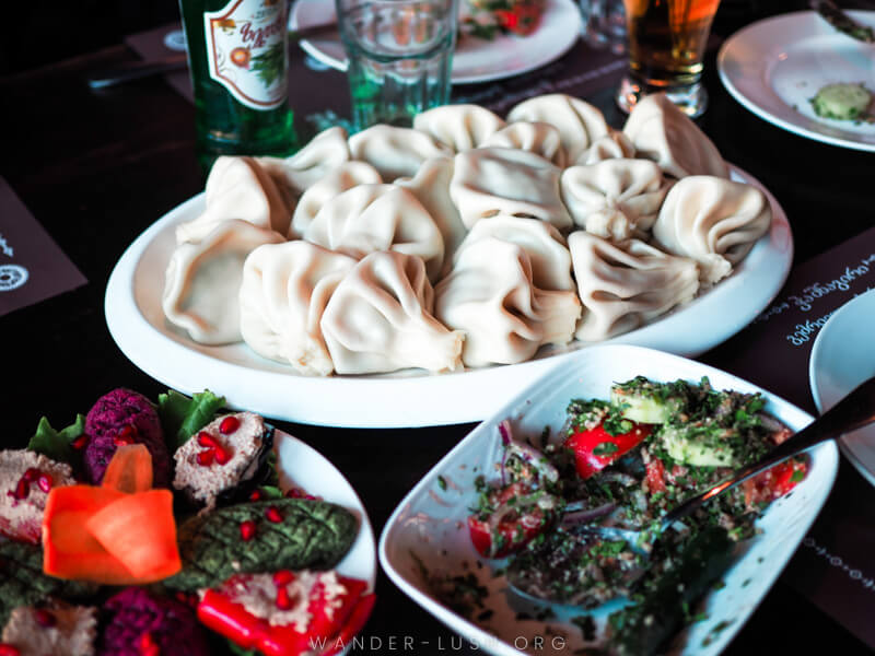 A plate of khinkali dumplings at Chashnagiri Georgian restaurant.