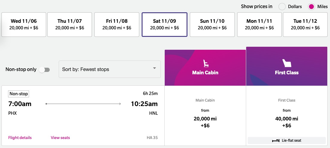 Hawaiian Airlines PHX-HNL first class