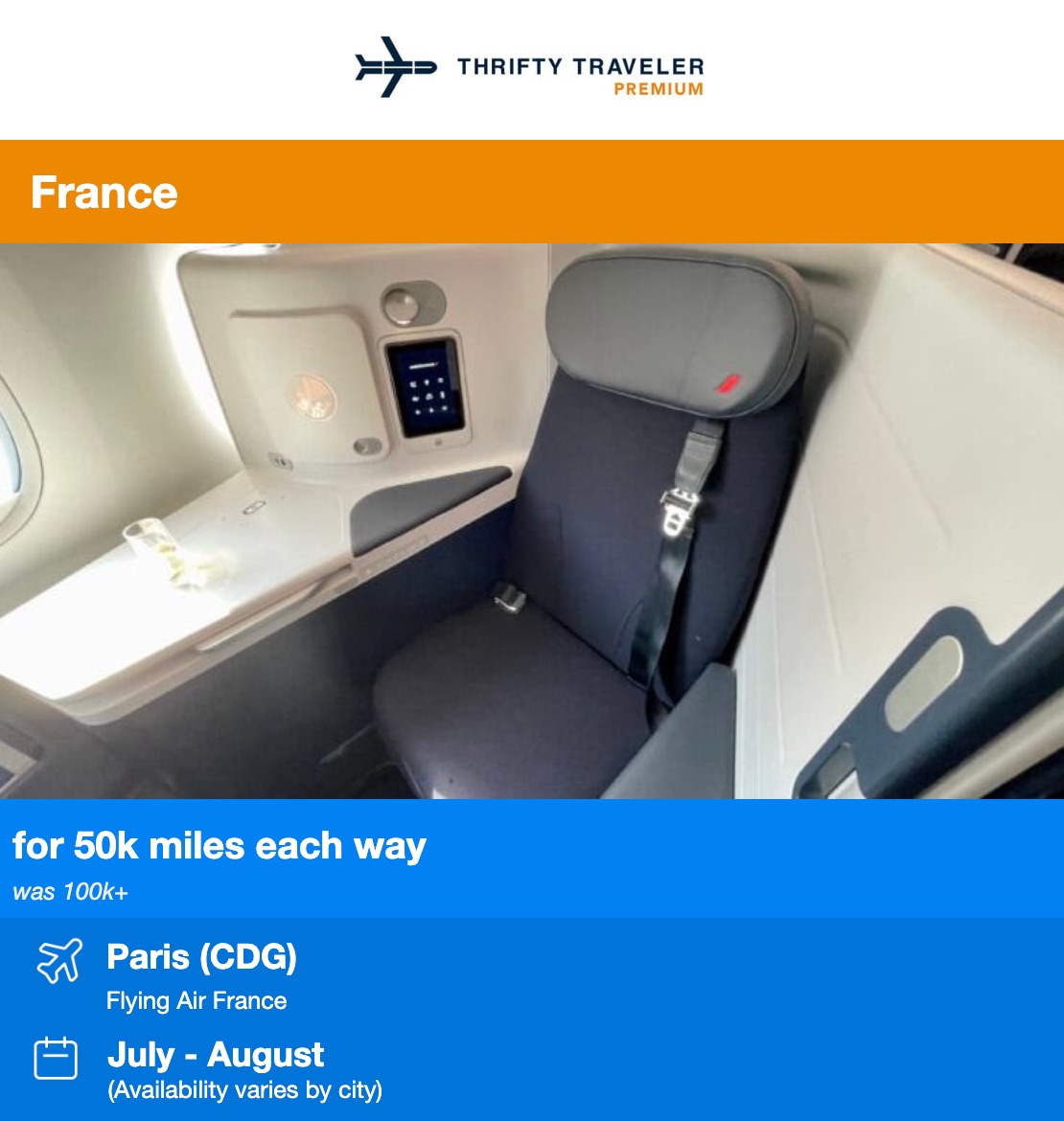 Thrifty Traveler Premium Air France business class deal