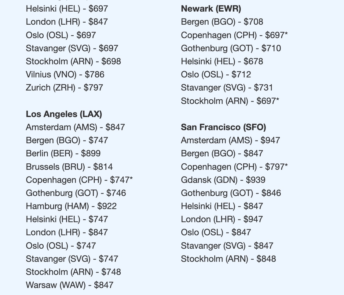 SAS plus fares