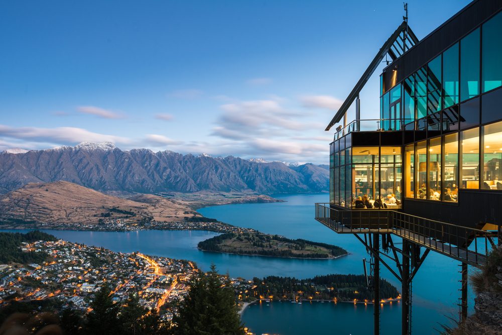 aerial view of Queenstown New Zealand on water