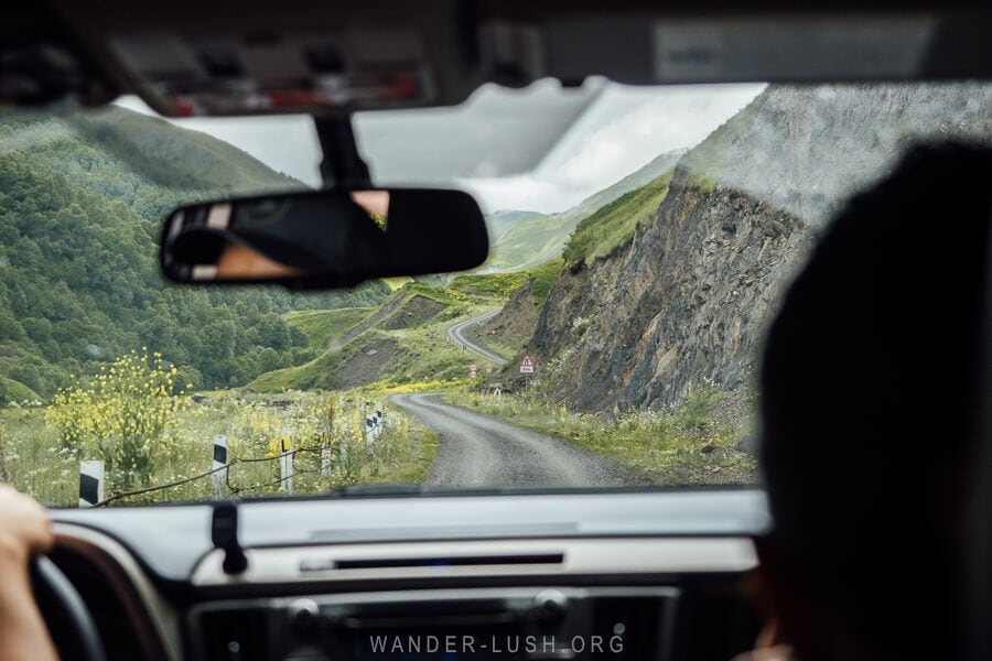 The road in Khevsureti, seen from the passenger seat of a 4WD.