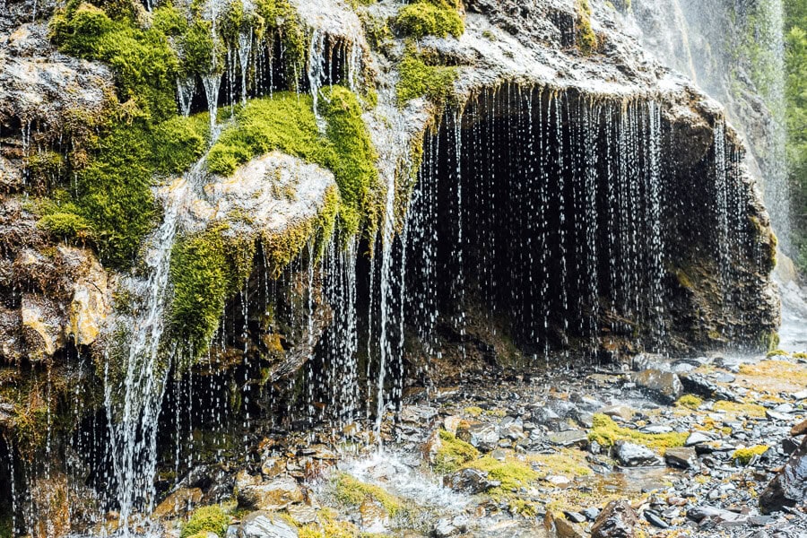 Guro's Tears, a mossy waterfall and cave on the road to Shatili from Tbilisi.