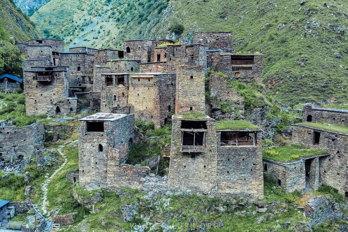 A cluster of stone towers in Shatili, Georgia.