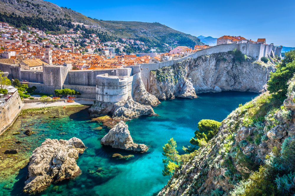 Aerial view at famous european travel destination in Croatia, Dubrovnik old town.