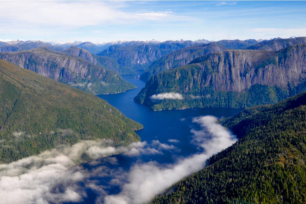 Aerial view of Misty Fjords National Monument in Alaska