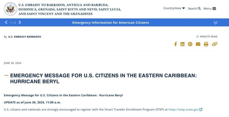 U.S. Issues Emergency Message For American Travelers Amid Hurricane Beryl