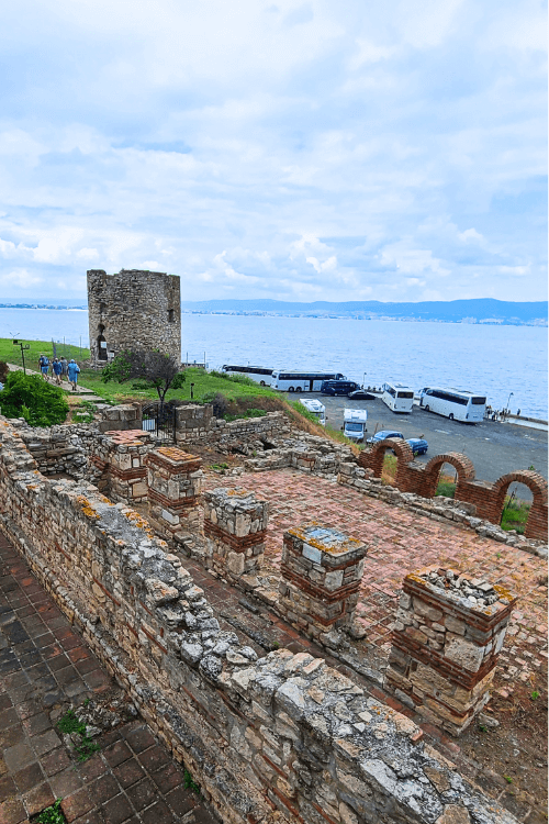 The crumbled remains of what was once a mighty Basilica: Holy Mother Eleusa Church, beside the sea in Nessebar Bulgaria.