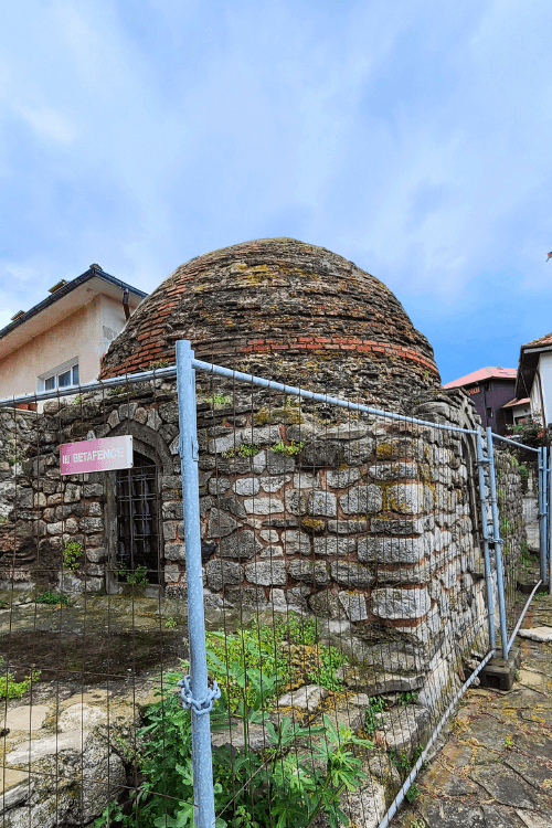 A small domed brick building remains on the grounds that once were a Roman bath in Nessebar.