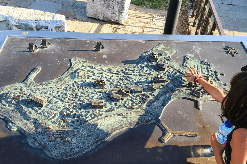 A bronze 3D table map of the old Town of Nessebar Bulgaria