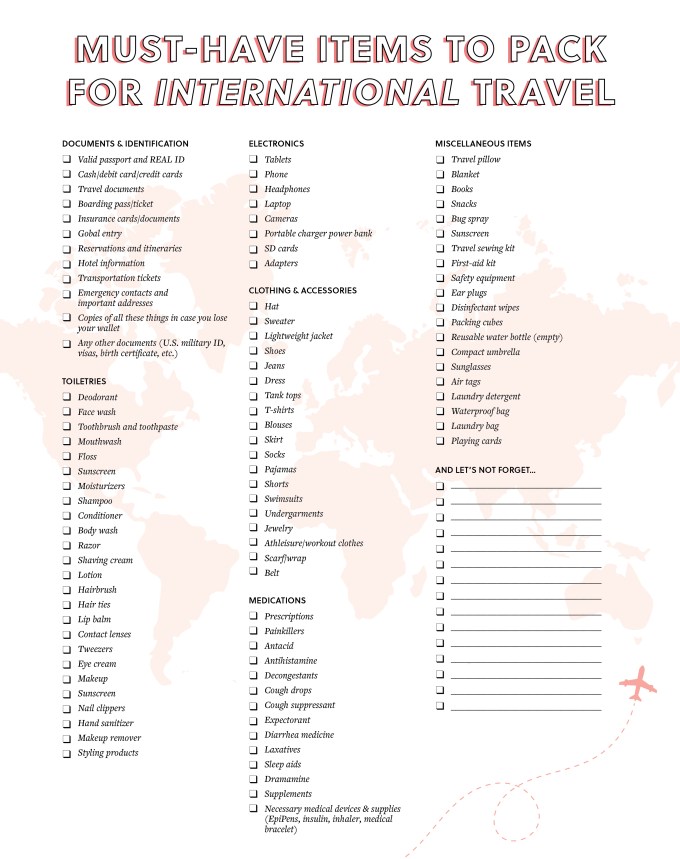 International Travel Packing List