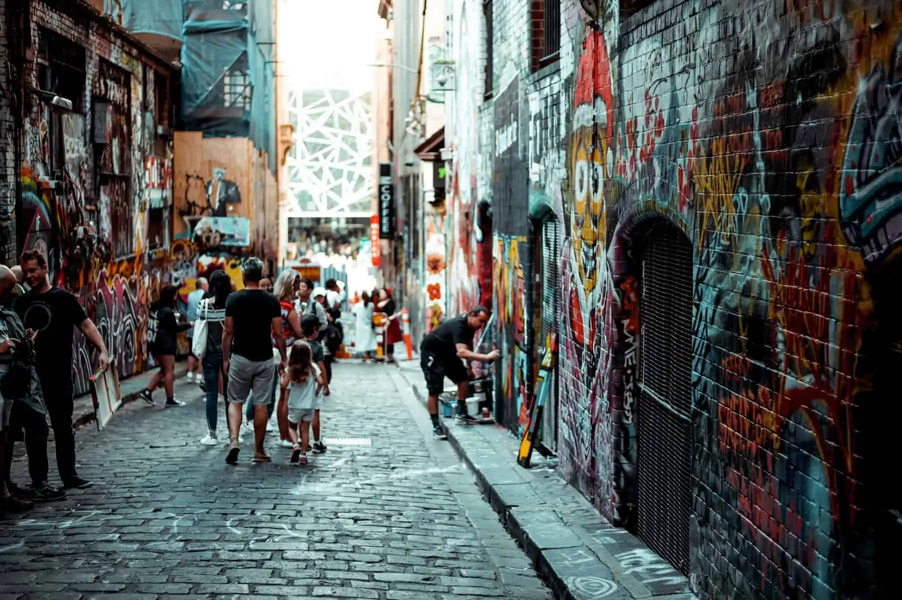 An alley covered in cool street art in Melbourne, Australia