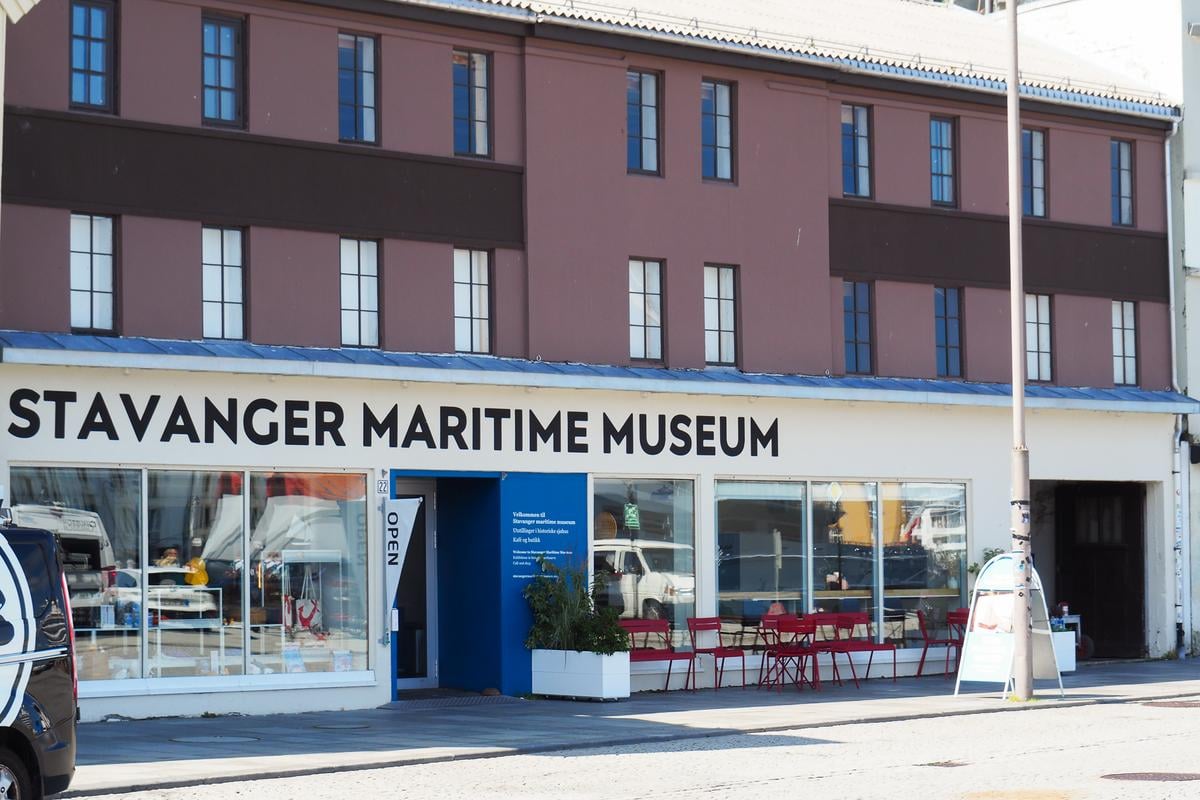 Front entrance of Stavanger Maritime Museum by the harbor, Norway - maritime exhibitions