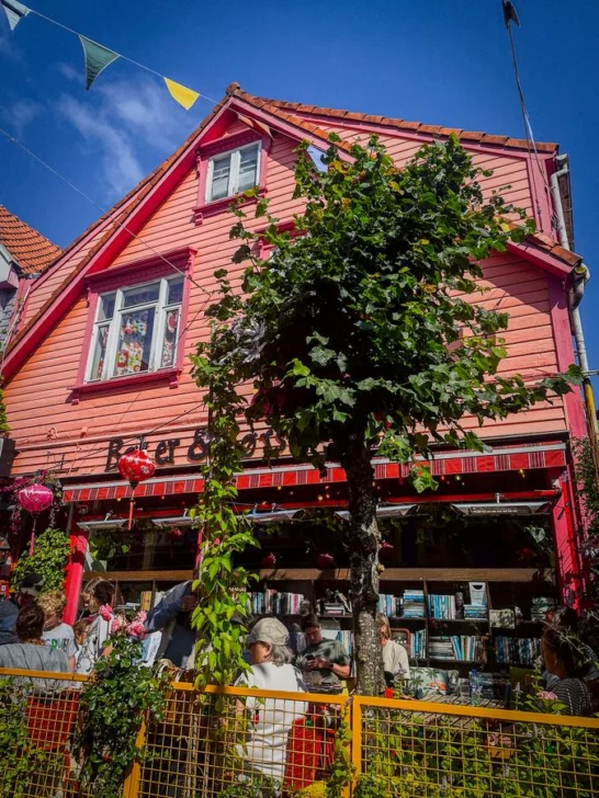 Colorful houses and lively café in Fargegaten, Stavanger, Norway vibrant neighborhood