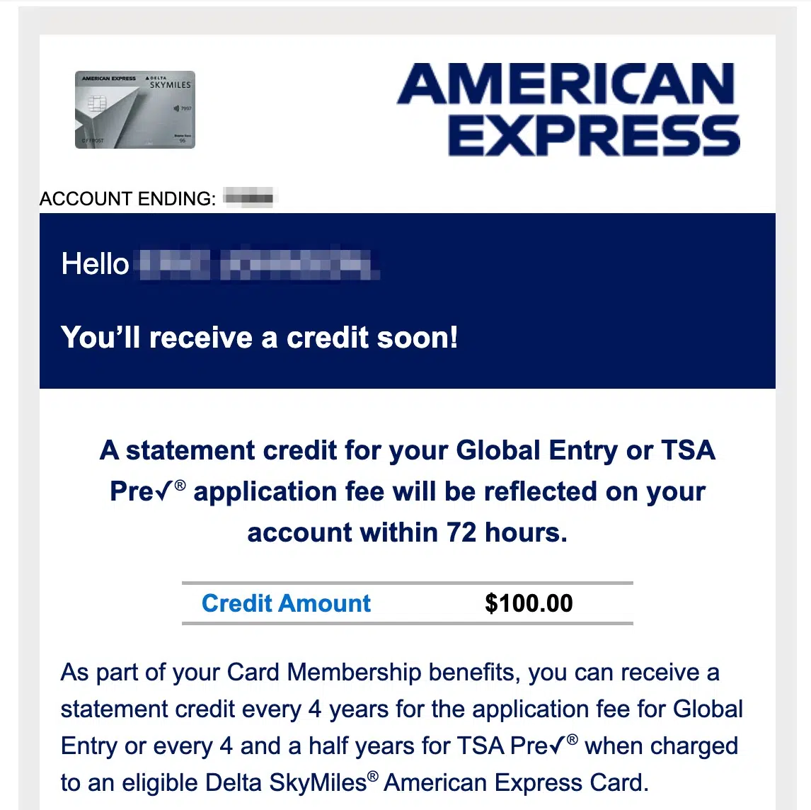 Delta Platinum Global Entry credit