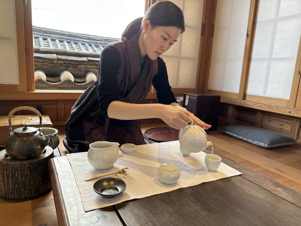 A tea sommelier at the Rakkojae Seoul Bukchon Village Hanok Hotel, South Korea.