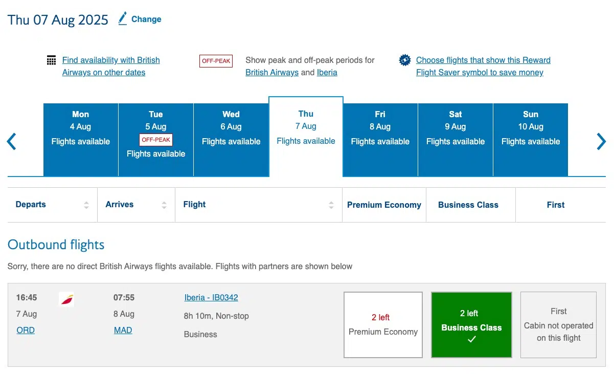 BA award availability