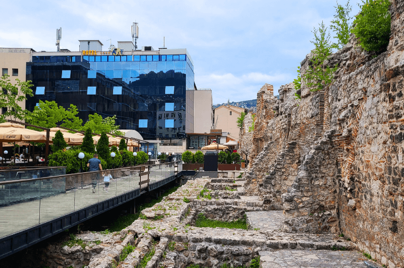 The ruins outside of the old bazaar in the center of Sarajevo.