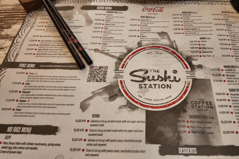 The menu at Sushi station in Sarajevo Bosnia.