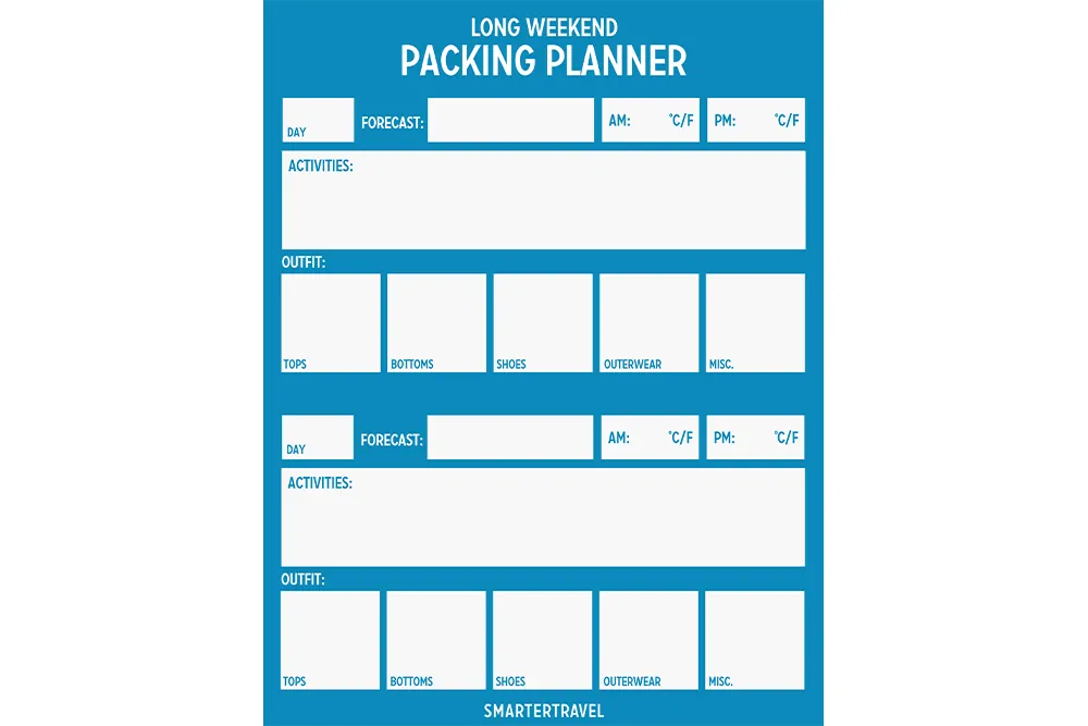 Long Weekend Packing Planner by SmarterTravel