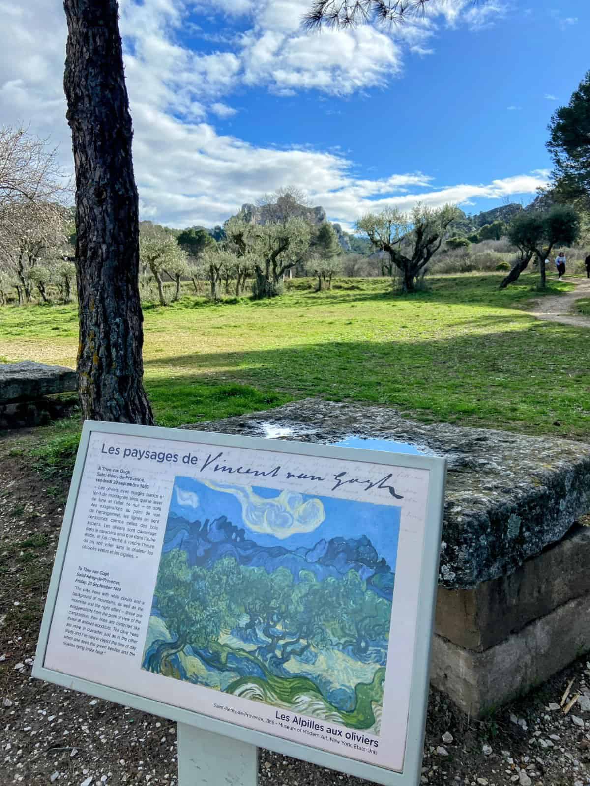 Plaque showing the inspiration for Van Gogh's painting at Monastery Saint Paul de Mausole