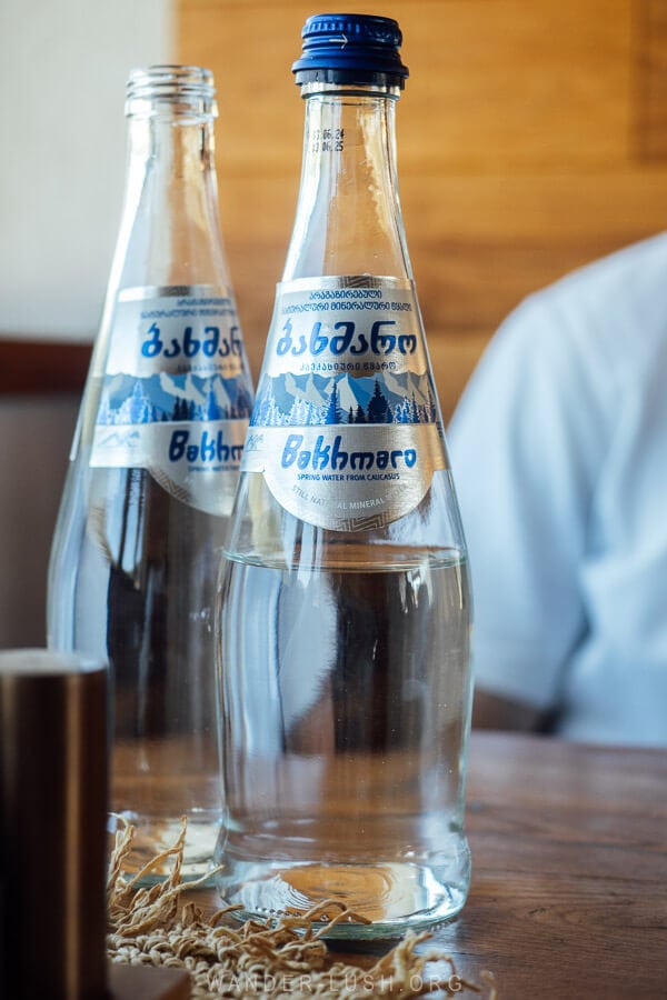 Two bottles of Bakhmaro spring water.