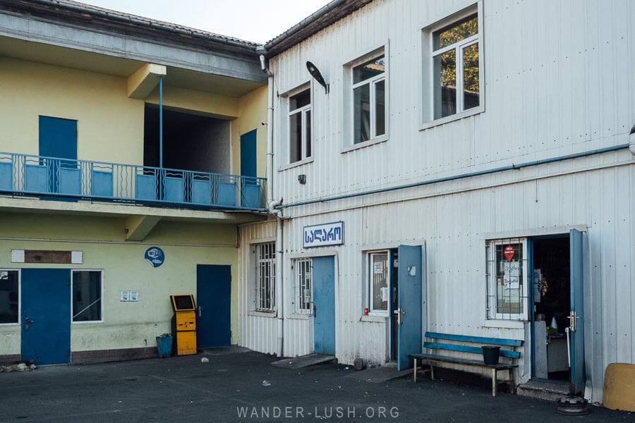 A bus station in Ozurgeti, Georgia for marshrutka vans to Bakhmaro.