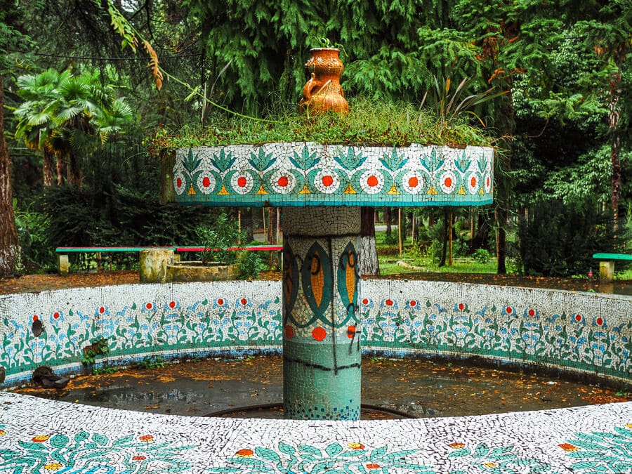 A Soviet-era fountain in the village of Anasueli decorated with tiny mosaics.