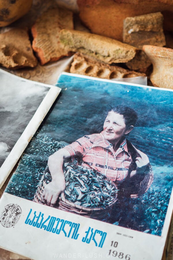 An old 1986 magazine with a photo of a Georgian tea harvester on the cover.