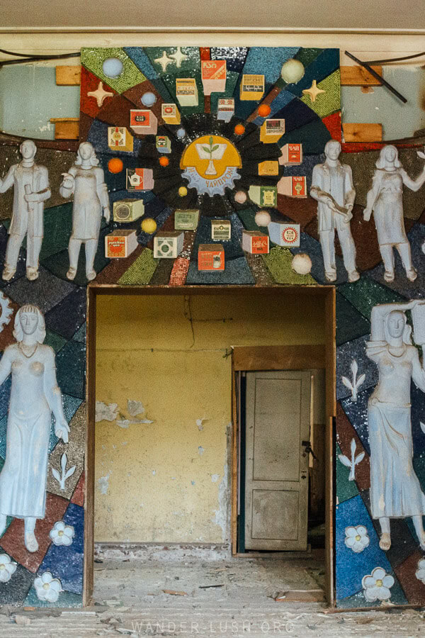 Tea mosaics inside an abandoned building in Guria, Georgia.