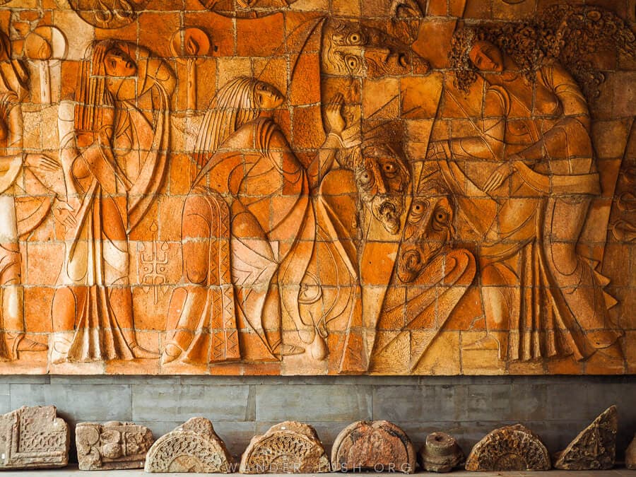 A Soviet-era frieze decorates a wall at the Ozurgeti Folk Center.