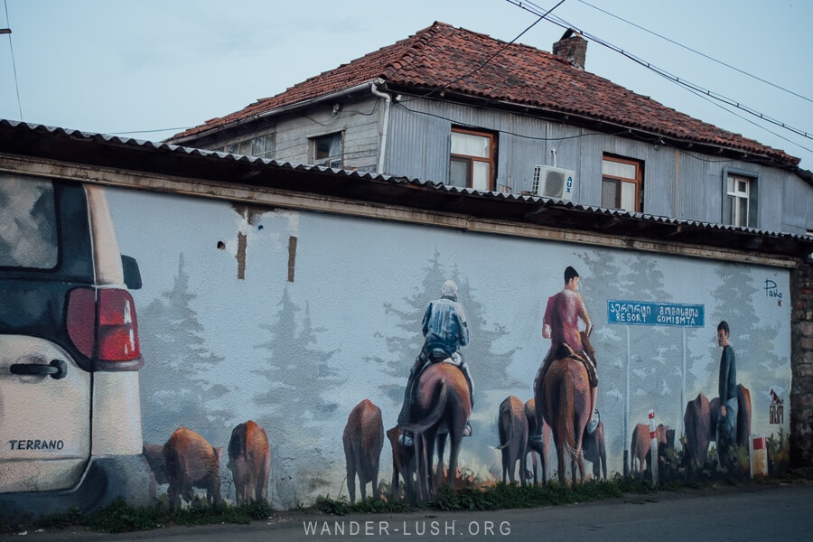 'Resort Gomismta' by Pablo, street art in Ozurgeti Guria.